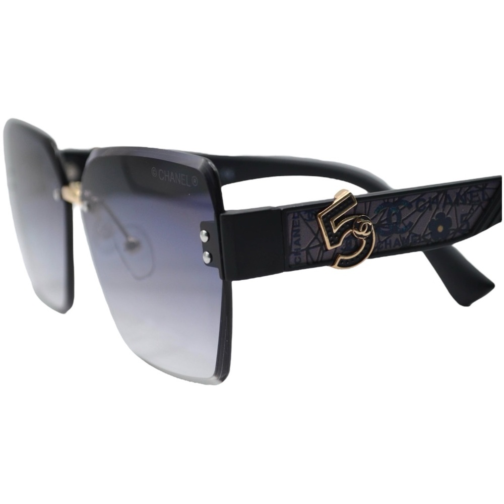 Chanel Women’s Rimless Sunglasses | Black/Purple Frame | Gray Gradient Lens - Picture 6 of 12